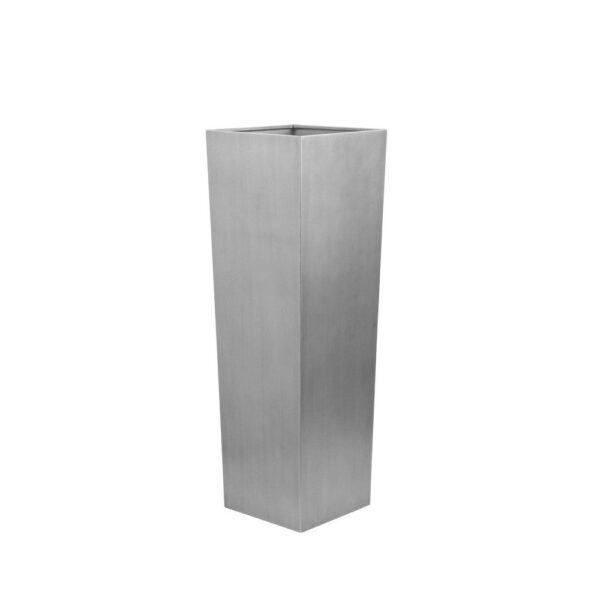Zeny 48 Inch Tall Planter Vase with Hidden Insert, Tapered Barrel, Silver