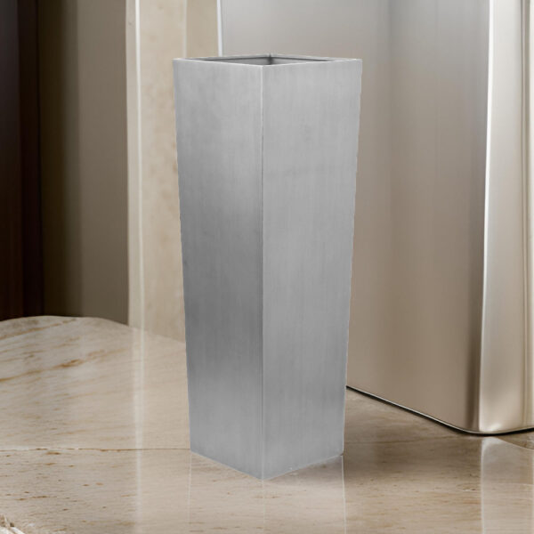 Zeny 48 Inch Tall Planter Vase with Hidden Insert, Tapered Barrel, Silver