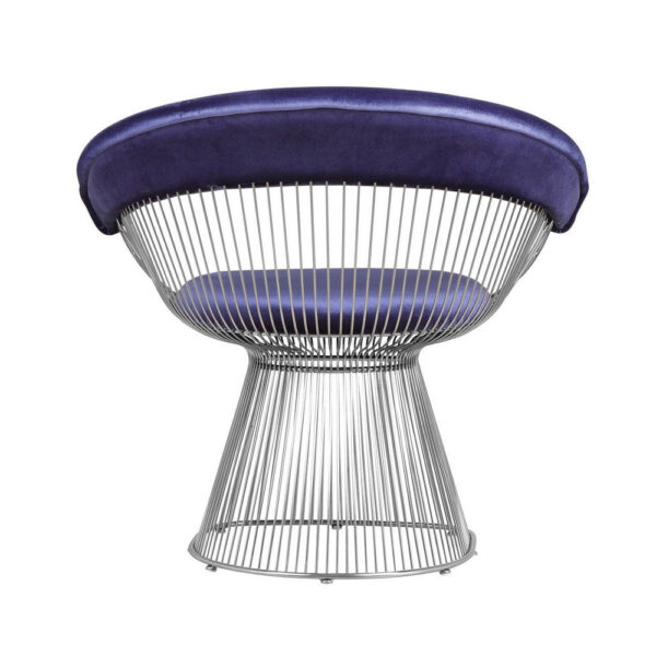 Mimi 27 Inch Accent Armchair, Plush Blue Velvet, Chrome Wire Cage Base