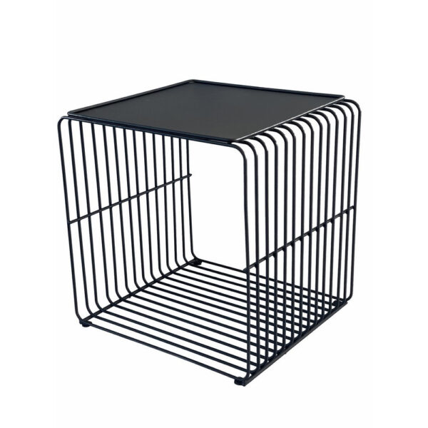 Reo 16 Inch Side End Table, Waterfall Black Metal Wire Frame