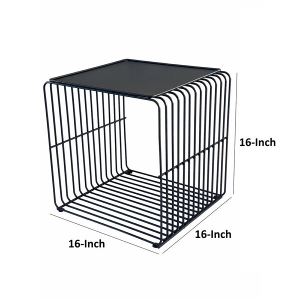 Reo 16 Inch Side End Table, Waterfall Black Metal Wire Frame