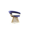 Mimi 27 Inch Accent Armchair, Navy Blue Velvet, Gold Steel Peacock Base