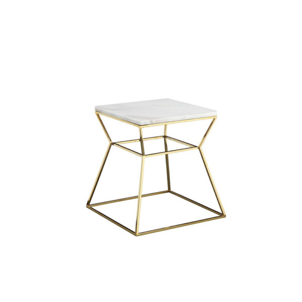 150220266991d98160384.jpeg Lio 18 Inch Side End Table, White Marble Top, Gold Open Hourglass Frame