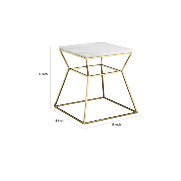 150220266991d98656443.jpeg Lio 18 Inch Side End Table, White Marble Top, Gold Open Hourglass Frame