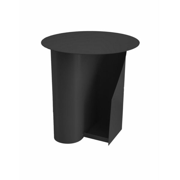 Rati 19 Inch Side End Table with Magazine Rack, Round Top, Black Finish