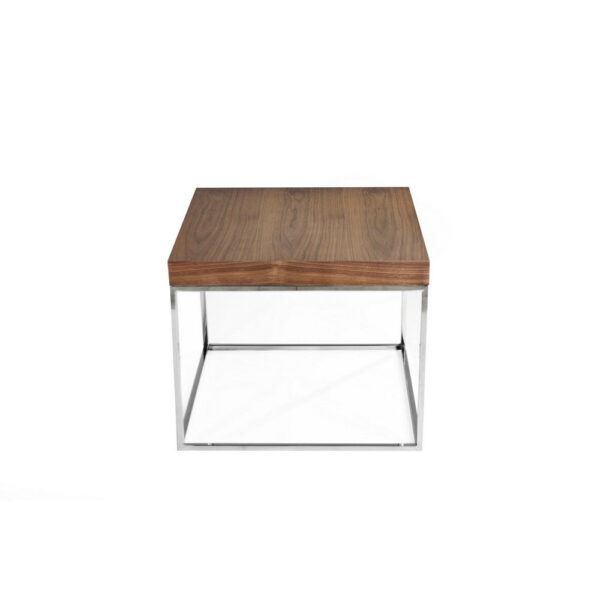 Zen 24 Inch Side End Table, Square, Brown Wood Top, Chrome Steel Frame