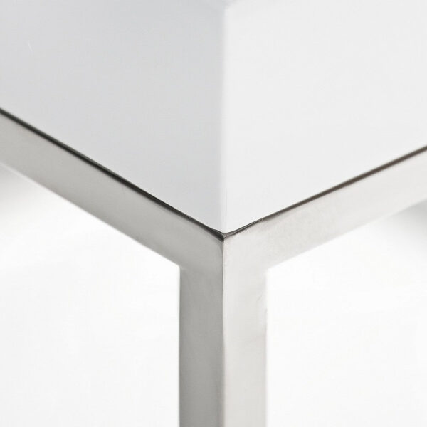 Zen 24 Inch Side End Table, Square, White Lacquer Top, Chrome Steel Frame