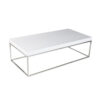 Zen 48 Inch Coffee Table, Rectangular White Lacquer Top, Chrome Steel Frame
