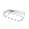 Zen 48 Inch Coffee Table, Rectangular White Lacquer Top, Chrome Steel Frame