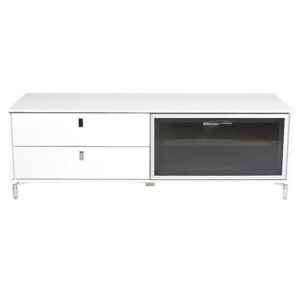 Ida 60 Inch TV Entertainment Console, Drawer, Pull Down Door, White Lacquer