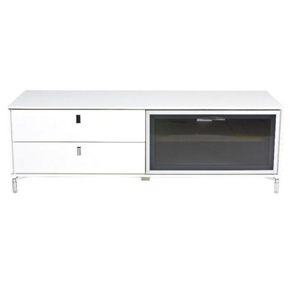 Ida 60 Inch TV Entertainment Console, Drawer, Pull Down Door, White Lacquer