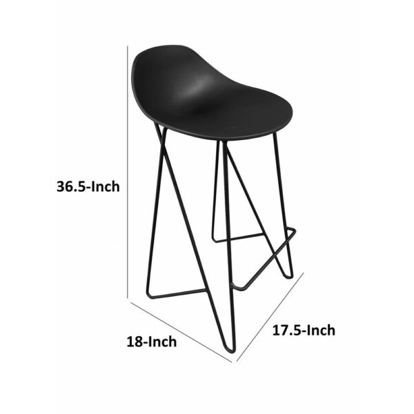 Bert 30 Inch Barstool Chair Set of 2, Low Back, Geometric Black Metal