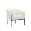 Mae 29 Inch Accent Armchair, Barrel, White Boucle Upholstery, Black Metal