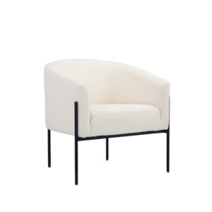 150220266991da6838383.jpeg Mae 29 Inch Accent Armchair, Barrel, White Boucle Upholstery, Black Metal