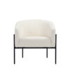 Mae 29 Inch Accent Armchair, Barrel, White Boucle Upholstery, Black Metal