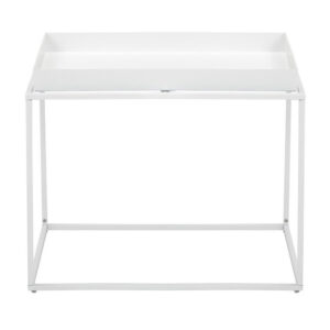 Bixy 24 Inch Side End Table, White Tray Top, Open Cubic Metal Frame
