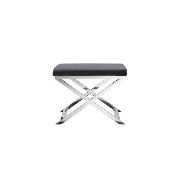 Sovi 20 Inch Accent Stool Ottoman, X Shape Steel Legs, Charcoal Gray