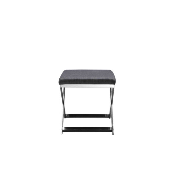Sovi 20 Inch Accent Stool Ottoman, X Shape Steel Legs, Charcoal Gray