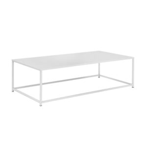 Eme 48 Inch Coffee Table, Rectangular Tabletop, Modern White Metal Frame