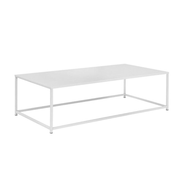 Eme 48 Inch Coffee Table, Rectangular Tabletop, Modern White Metal Frame