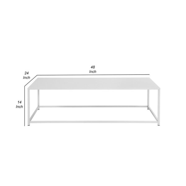 Eme 48 Inch Coffee Table, Rectangular Tabletop, Modern White Metal Frame