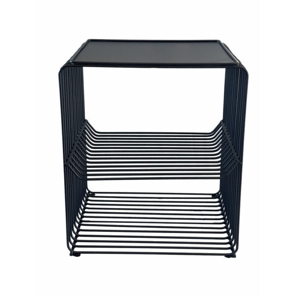 20 Inch Tall Side End Table, 2 Shelves, Square Top, Black Metal Wire Frame
