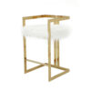 Suki 30 Inch Barstool Chair, White Faux Fur Seat, Stainless Steel, Gold