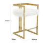 Suki 30 Inch Barstool Chair, White Faux Fur Seat, Stainless Steel, Gold