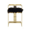 Suki 26 Inch Barstool Chair, Black Faux Fur Seat, Stainless Steel, Gold