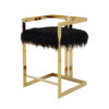 Suki 26 Inch Barstool Chair, Black Faux Fur Seat, Stainless Steel, Gold