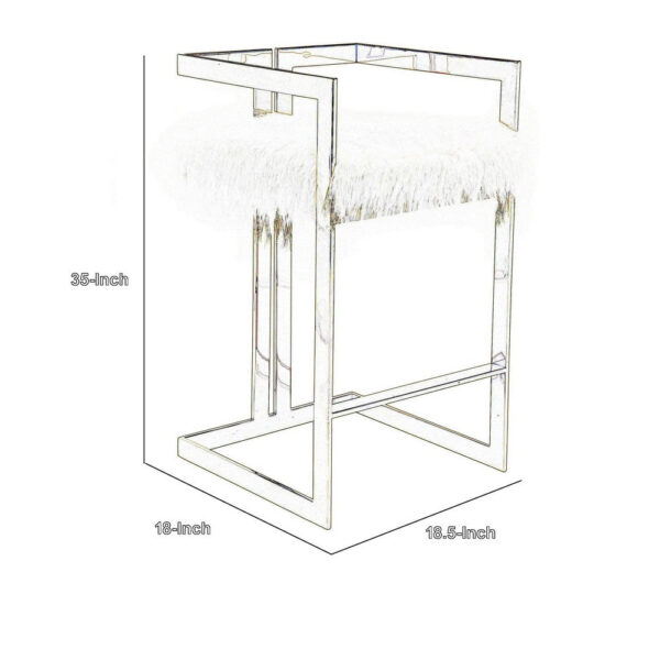 Suki 26 Inch Barstool Chair, Black Faux Fur Seat, Stainless Steel, Gold