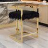 Suki 26 Inch Barstool Chair, Black Faux Fur Seat, Stainless Steel, Gold