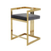 Suki 26 Inch Barstool Chair, Gray Velvet Seat, Stainless Steel, Gold Finish