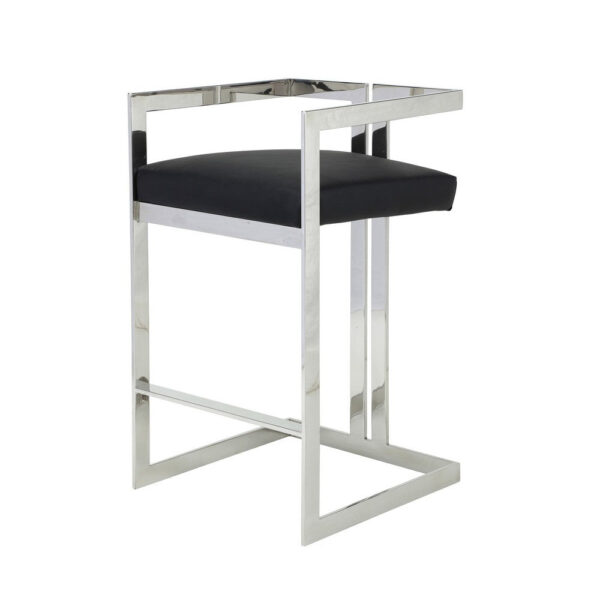 Suki 30 Inch Barstool Chair, Black Faux Leather, Silver Stainless Steel