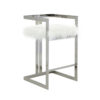 Suki 30 Inch Barstool Chair, White Faux Fur, Silver Stainless Steel Frame
