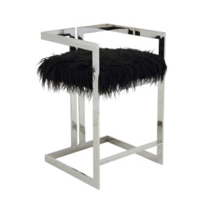 150220266991dba1068a1.jpeg Suki 26 Inch Counter Stool Chair, Black Faux Fur, Silver Stainless Steel