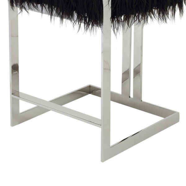 Suki 26 Inch Counter Stool Chair, Black Faux Fur, Silver Stainless Steel