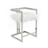 Suki 26 Inch Counter Stool Chair, White Faux Fur, Silver Stainless Steel