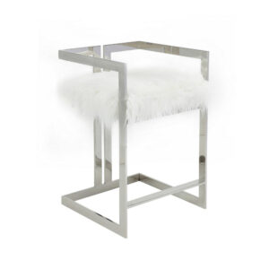 150220266991dbab5a450.jpeg Suki 26 Inch Counter Stool Chair, White Faux Fur, Silver Stainless Steel
