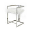 Suki 26 Inch Counter Stool Chair, White Faux Fur, Silver Stainless Steel