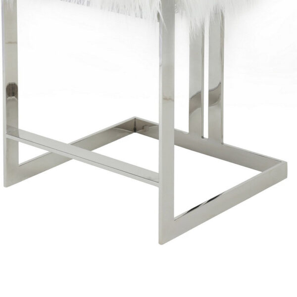 Suki 26 Inch Counter Stool Chair, White Faux Fur, Silver Stainless Steel