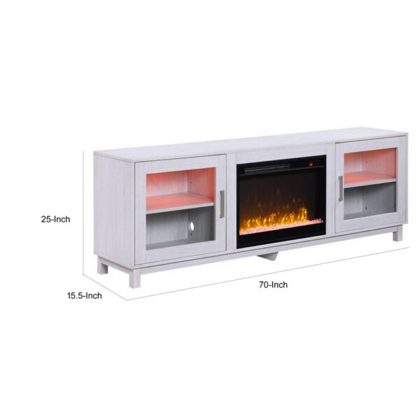 150220266991dbc95e1a1.jpeg Samy 70 Inch TV Console LED Fireplace Heater, Glass Door, White, Silver