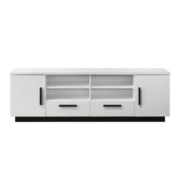150220266991dbcee57df.jpeg Sda 71 Inch TV Media Console, Door Cabinets, Drawers, Black Handles, White