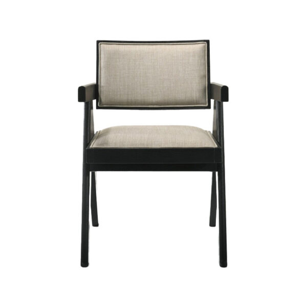 150220266991dbd911198.jpeg Bili 21 Inch Dining Armchair Set of 2, Open Back, Beige Upholstery, Black