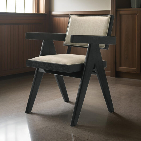 150220266991dbdf734be.jpeg Bili 21 Inch Dining Armchair Set of 2, Open Back, Beige Upholstery, Black