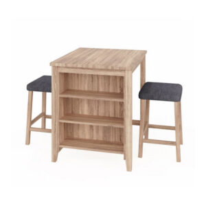 Dawny 3pc Counter Height Table Set with Stools, Shelves, Brown Oak Wood