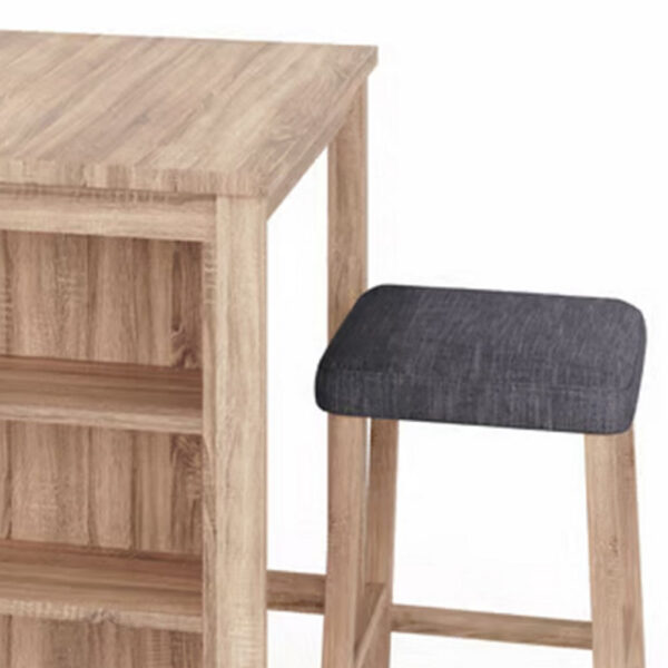 Dawny 3pc Counter Height Table Set with Stools, Shelves, Brown Oak Wood