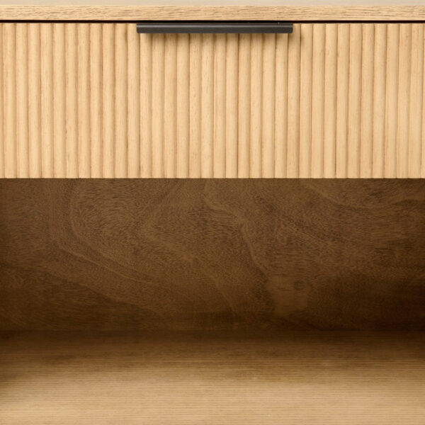 Noe Celia 32 Inch Nightstand, 1 Drawer, Shelf, Metal, Natural Solid Wood