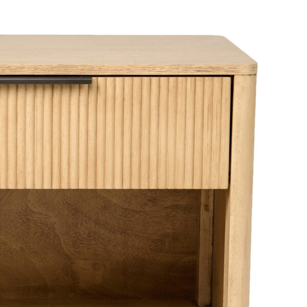 Noe Celia 32 Inch Nightstand, 1 Drawer, Shelf, Metal, Natural Solid Wood