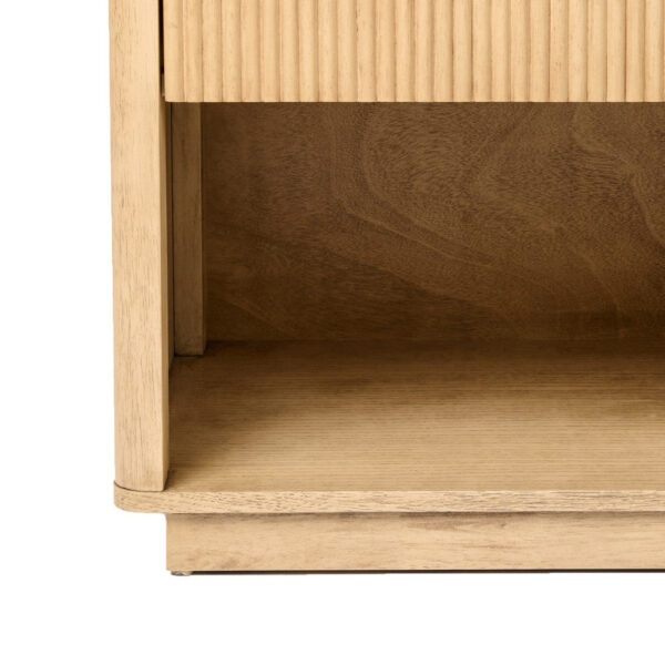 Noe Celia 32 Inch Nightstand, 1 Drawer, Shelf, Metal, Natural Solid Wood